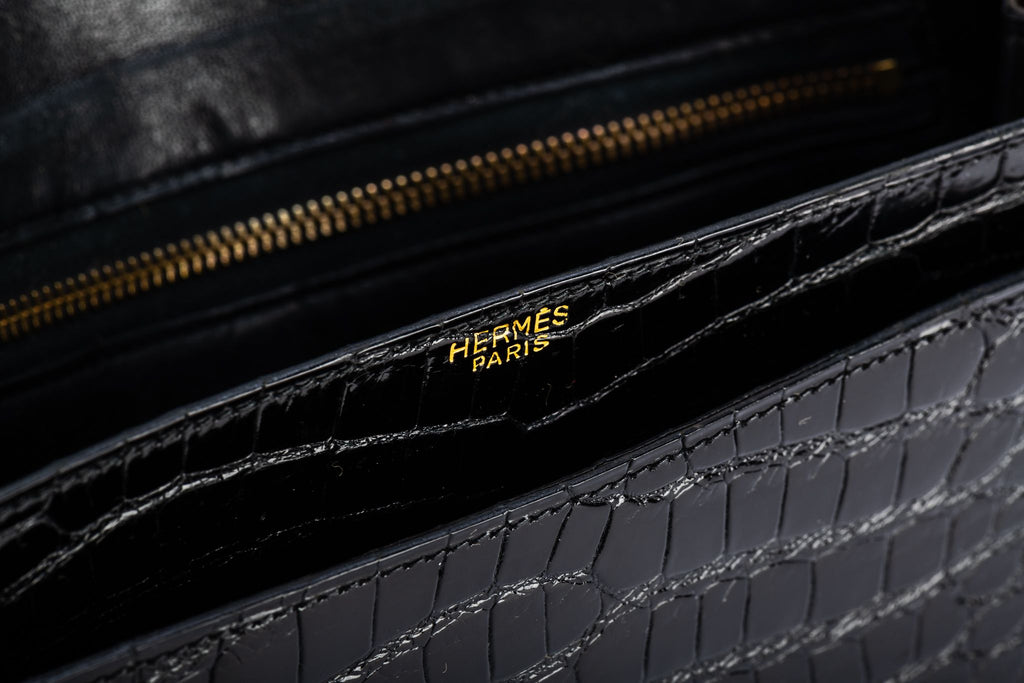 Hermes Vintage Black Crocodile Clutch