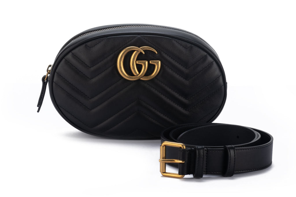 Gucci New Black Gold Marmont Fanny Pack
