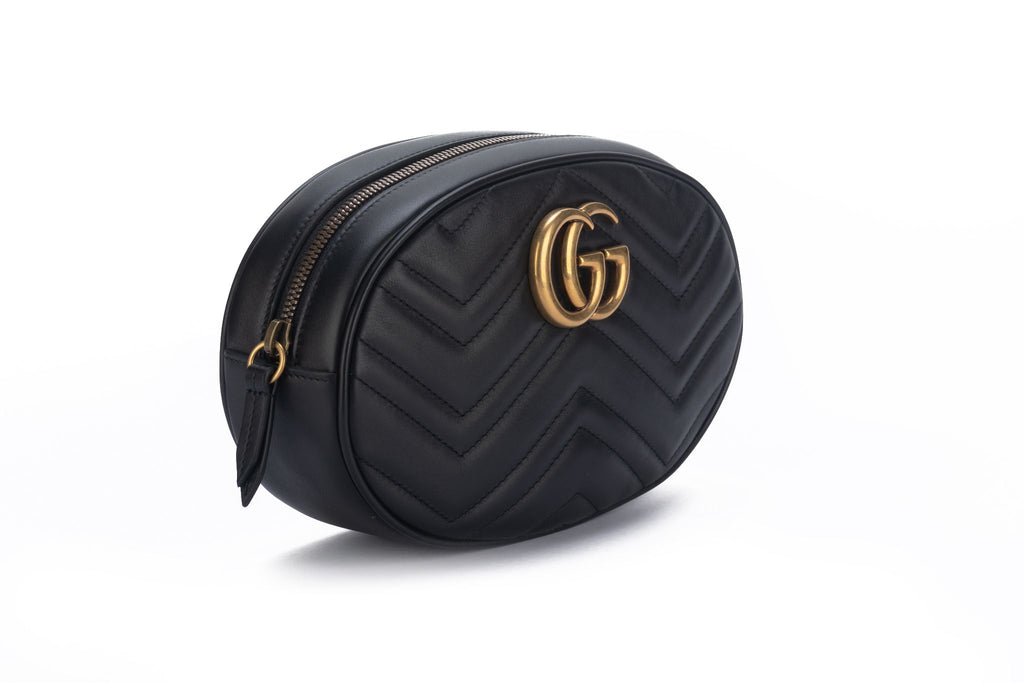 Gucci New Black Gold Marmont Fanny Pack