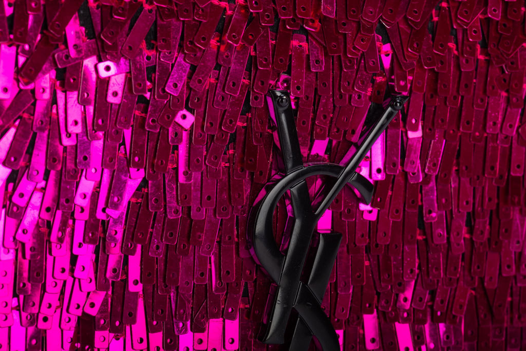 YSL Fuchsia Sequins Black Suede Handbag
