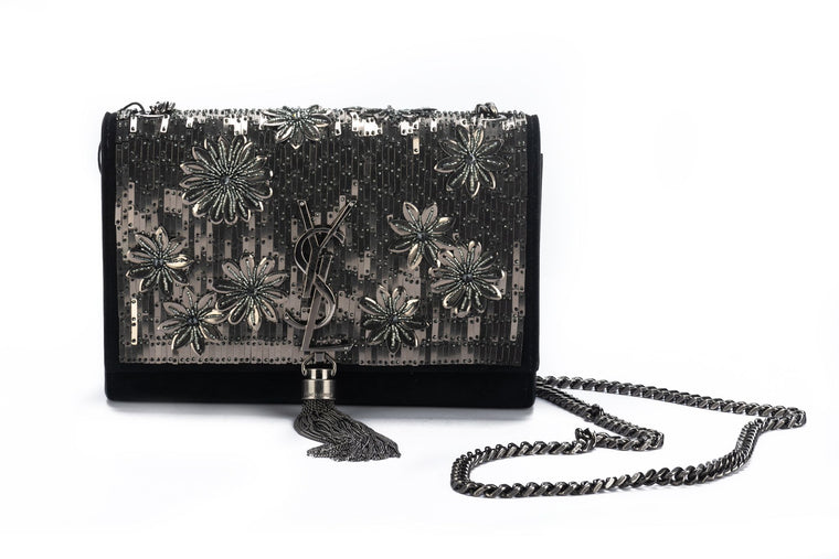YSL BN Black Suede Sequins Cross Body