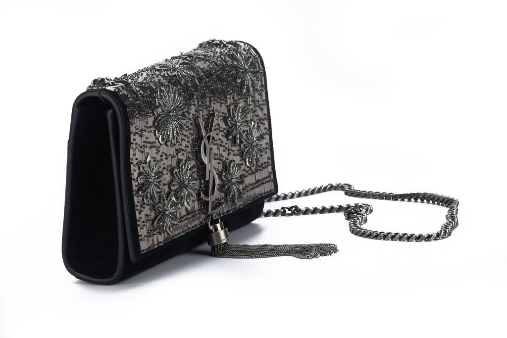 YSL BN Black Suede Sequins Cross Body