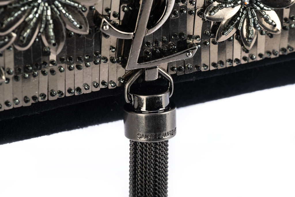 YSL BN Black Suede Sequins Cross Body