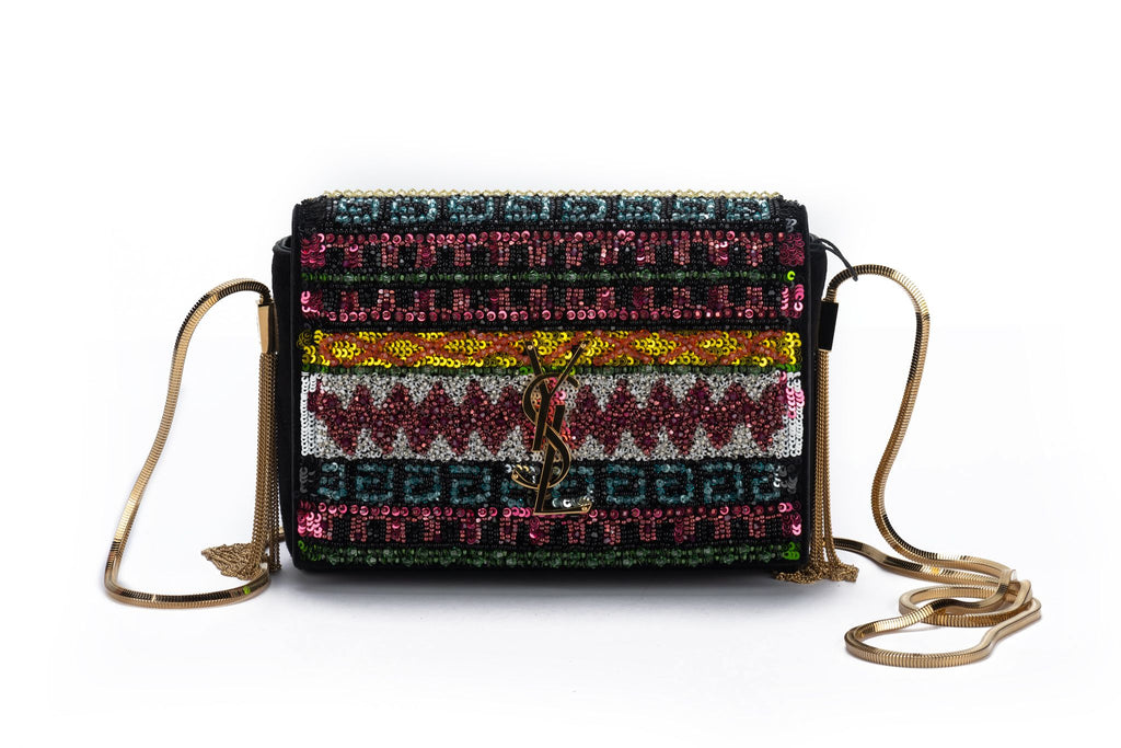 YSL New Black Suede & Seabeads Crossbody