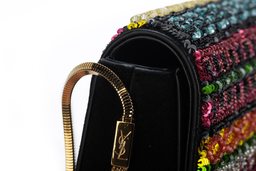 YSL New Black Suede & Seabeads Crossbody
