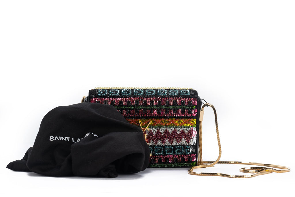 YSL New Black Suede & Seabeads Crossbody