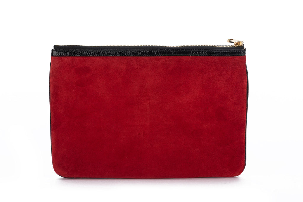 Gucci New Red Suede/Black Patent Clutch