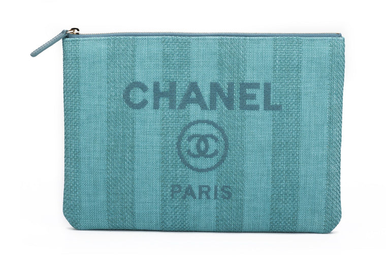 Chanel New Striped Deauville Aqua Clutch