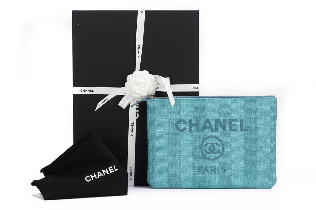 Chanel New Striped Deauville Aqua Clutch