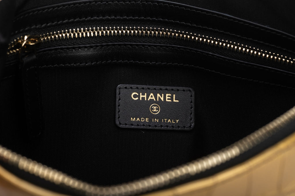 Chanel BNIB Black & Gold Croc Clutch