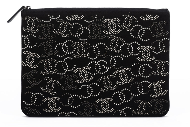 Chanel BNIB Studded Black Silver Clutch
