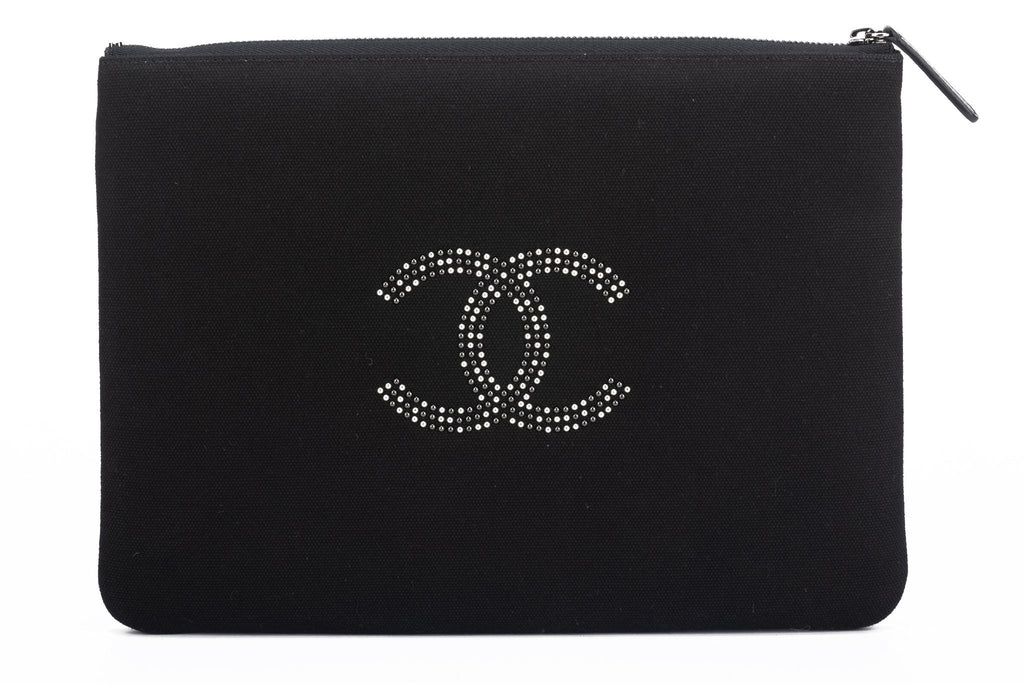 Chanel BNIB Studded Black Silver Clutch