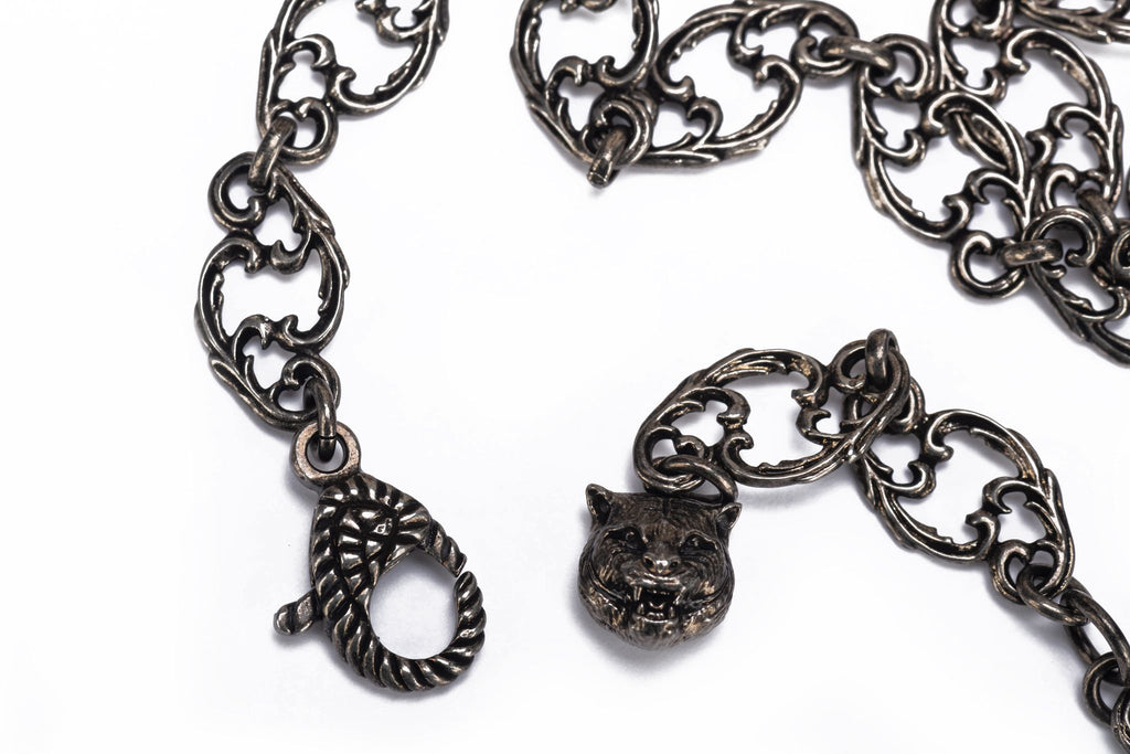 Gucci NIB Gunmetal Logo Necklace