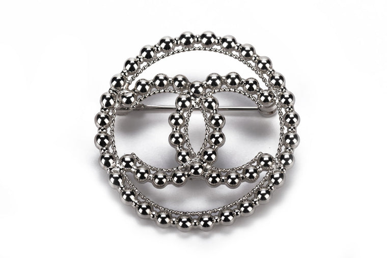 Chanel BNIB Silver CC Logo Round Pin