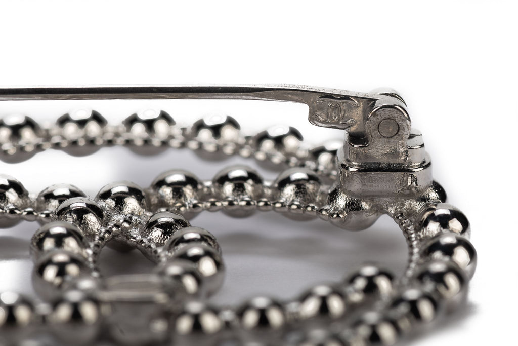 Chanel BNIB Silver CC Logo Round Pin