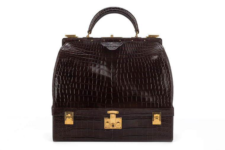 Hermes LG Vintage Brown Croc Doctor Bag
