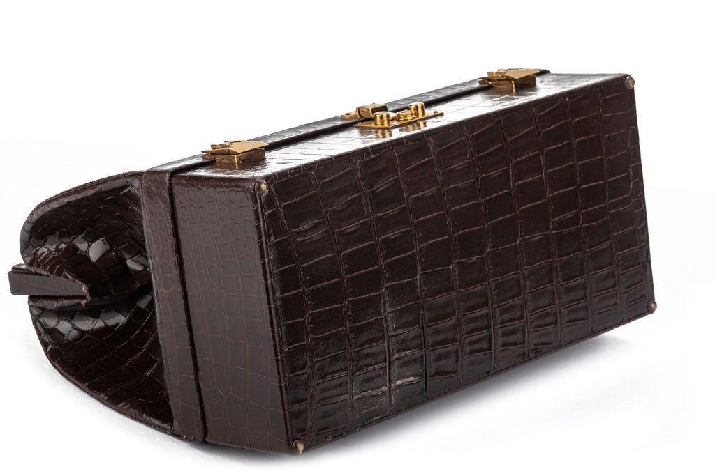 Hermes LG Vintage Brown Croc Doctor Bag