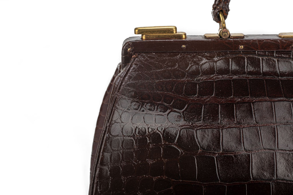 Hermes LG Vintage Brown Croc Doctor Bag