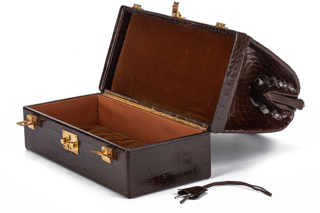 Hermes LG Vintage Brown Croc Doctor Bag