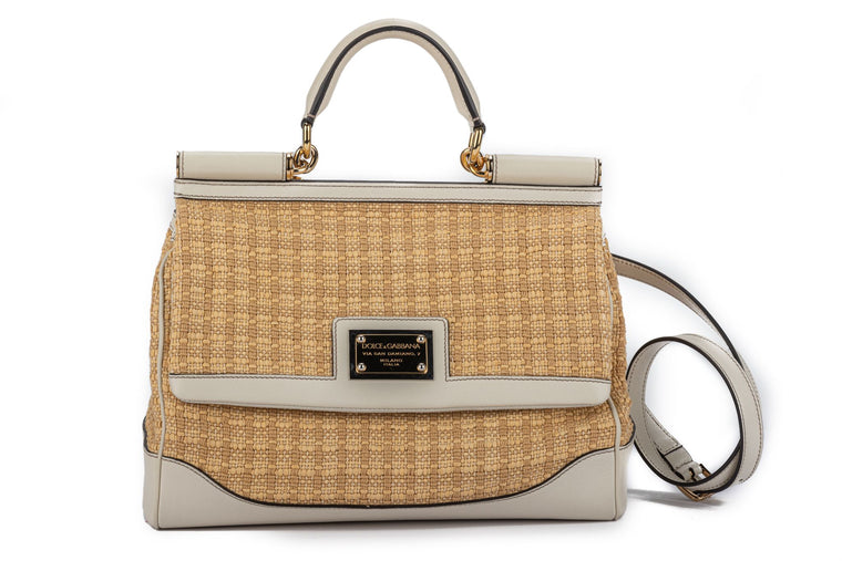 Dolce Gabbana New Large Straw Cream Bag