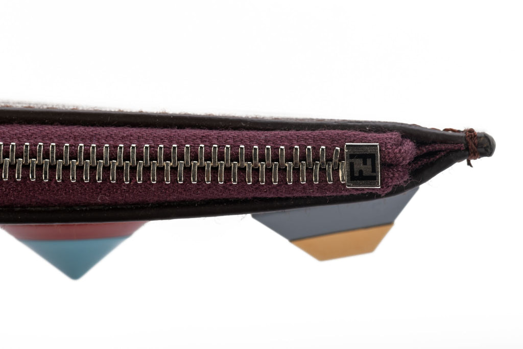 Fendi NIB Burgundy Zipped Wallet W/Studs