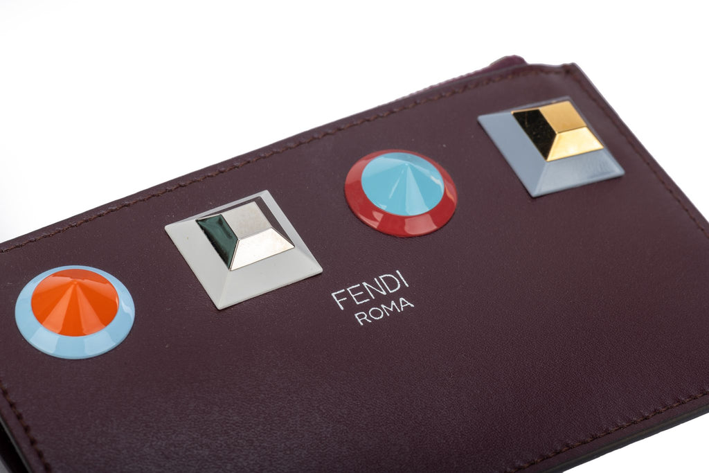 Fendi NIB Burgundy Zipped Wallet W/Studs