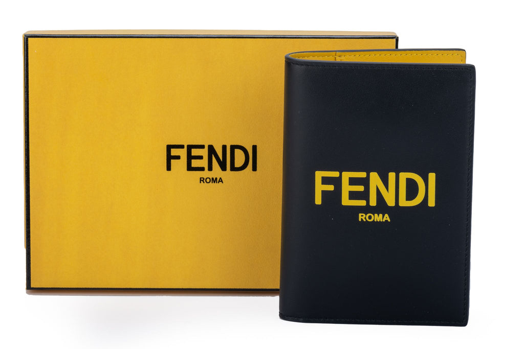 Fendi NIB Black & Yellow Passport Cover