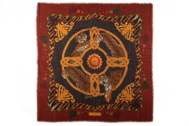 Ferragamo Tiger Brown Wool Shawl