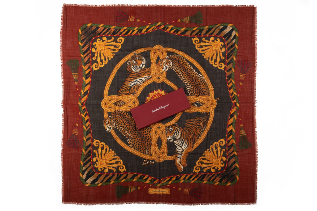 Ferragamo Tiger Brown Wool Shawl