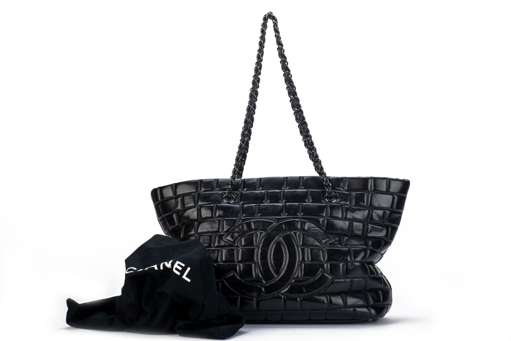Chanel Black Brushed Leather Large Tote