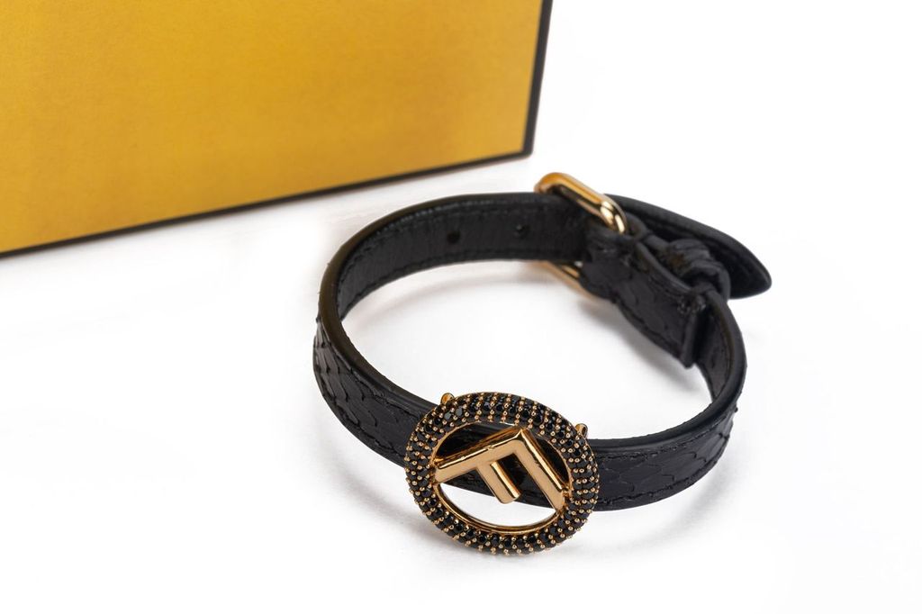 Fendi Black Lizard Bracelet with F Logo
