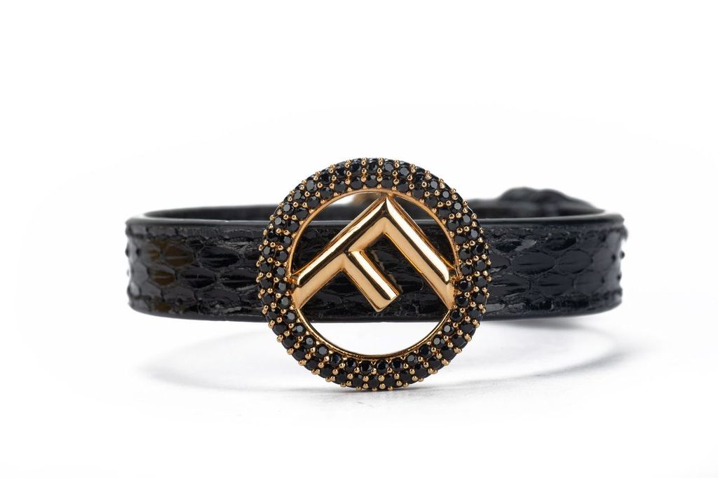 Fendi Black Lizard Bracelet with F Logo