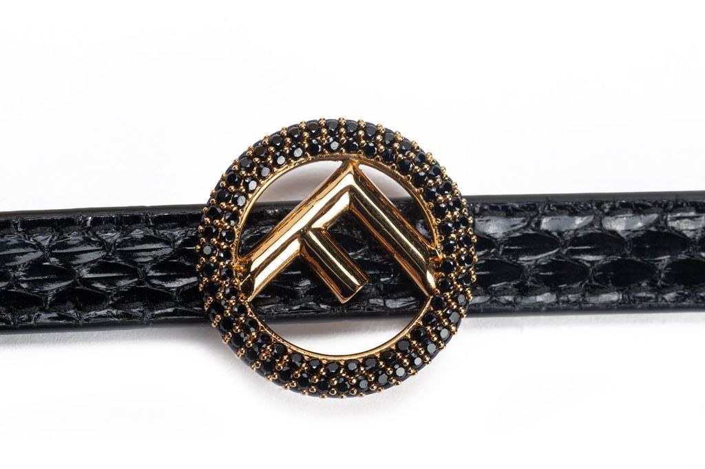 Fendi Black Lizard Bracelet with F Logo