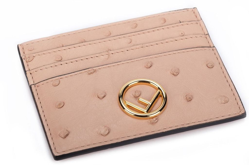 Fendi NIB Ostrich Card Holder Nude
