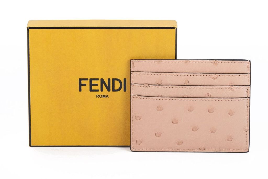 Fendi NIB Ostrich Card Holder Nude