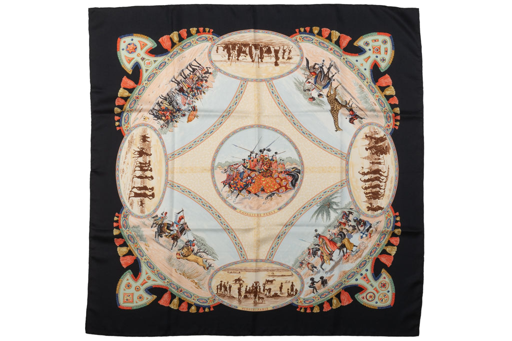 Hermès Green Cavaliers Peuls Silk Scarf
