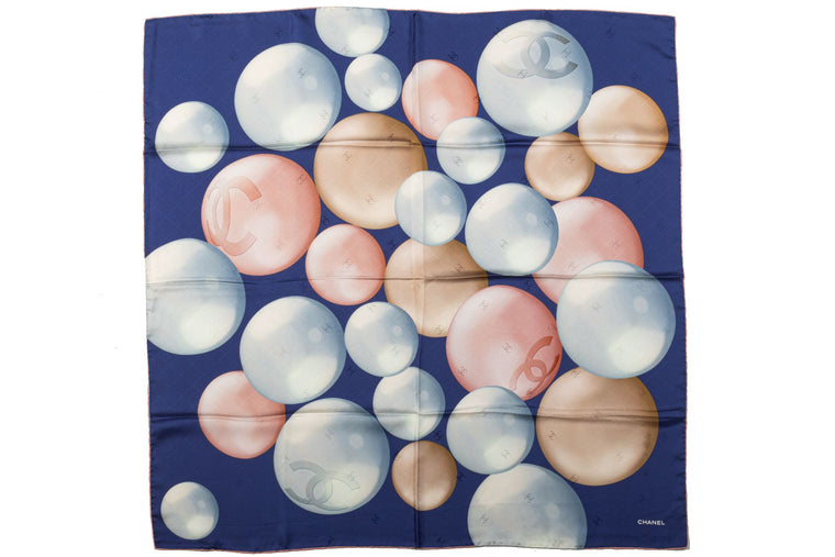 Chanel New Blue Pearls Silk Scarf