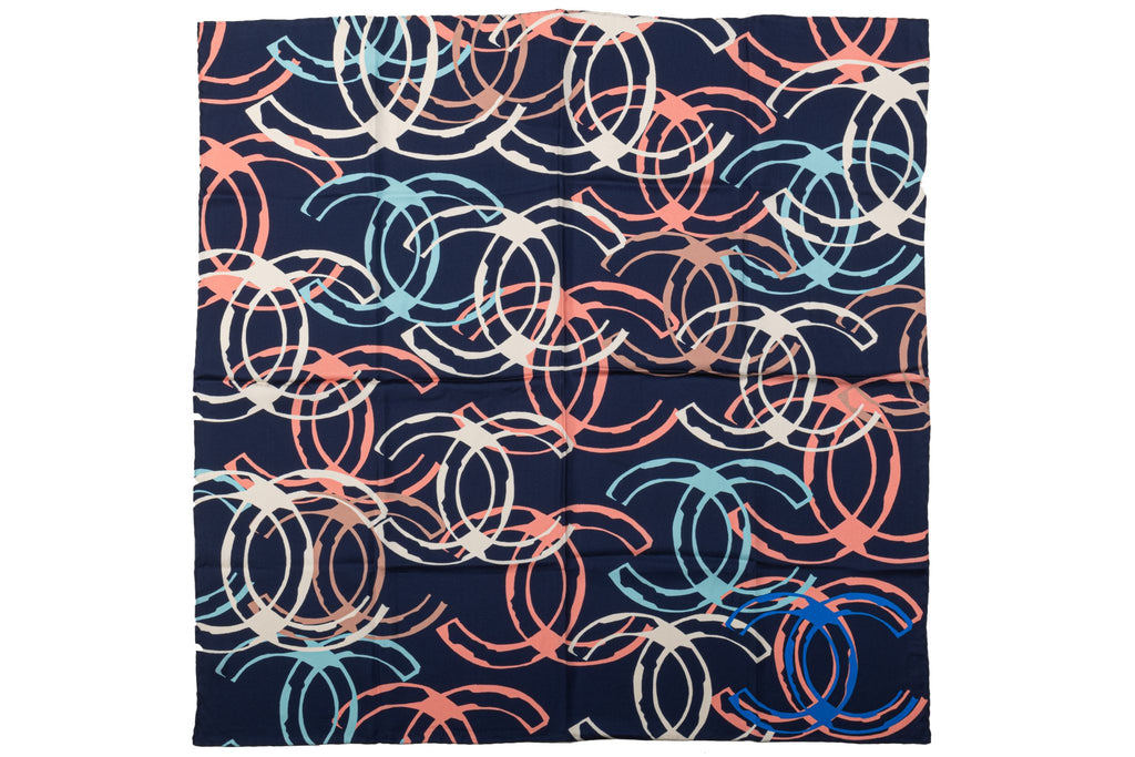 Chanel New Blue Multilogo Silk Scarf