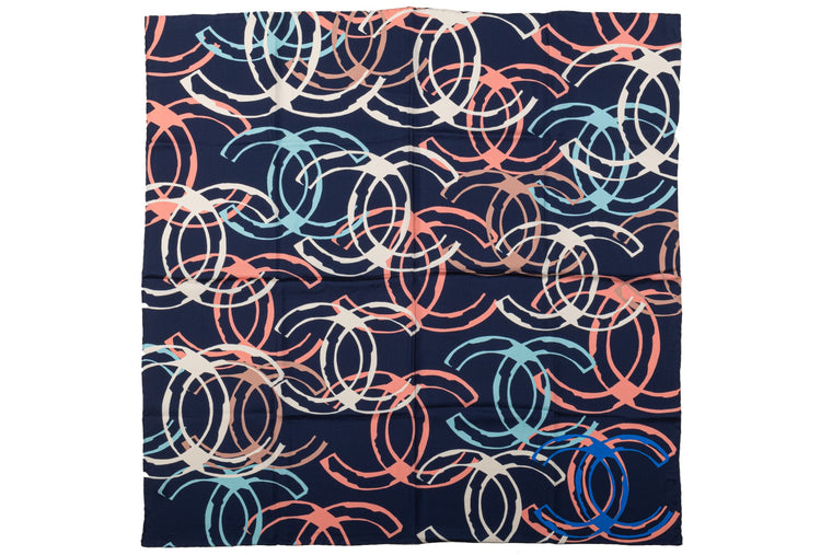 Chanel New Blue Multilogo Silk Scarf