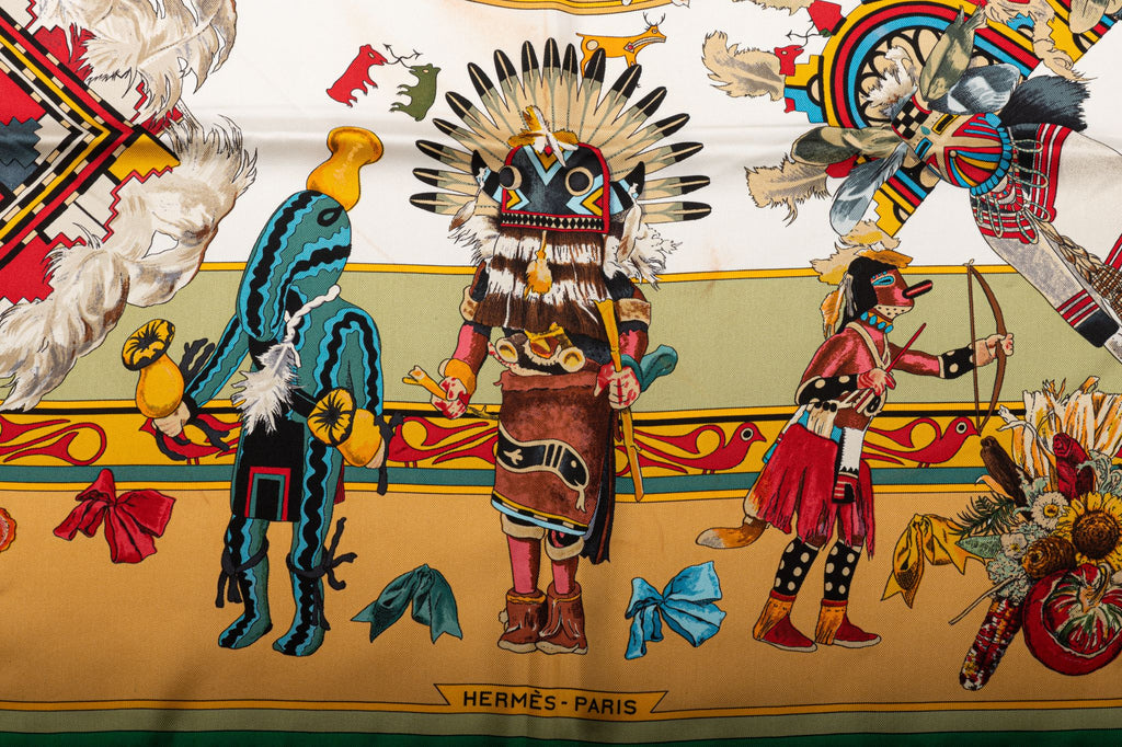 Hermès Mustard Kachinas Silk Scarf
