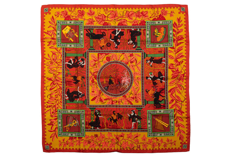 Hermès Orange Greek Scene Silk Scarf