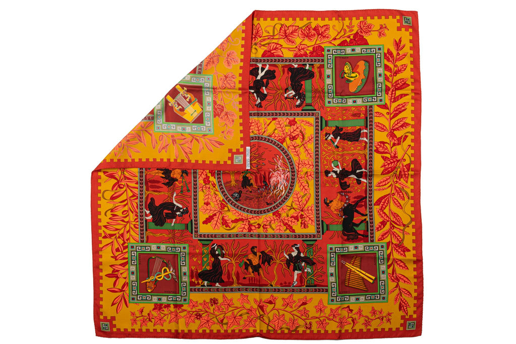 Hermès Orange Greek Scene Silk Scarf