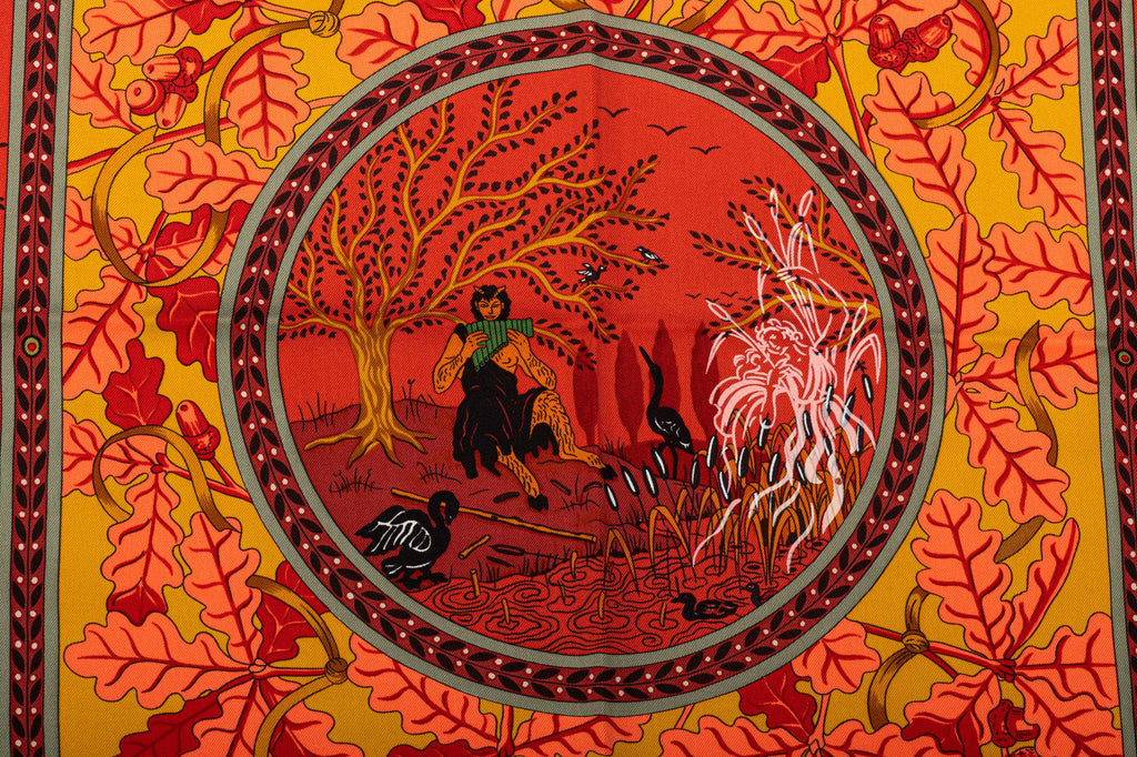 Hermès Orange Greek Scene Silk Scarf