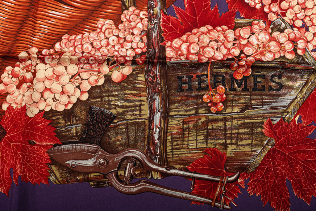 Hermès Vendanges Purple Red Silk Scarf