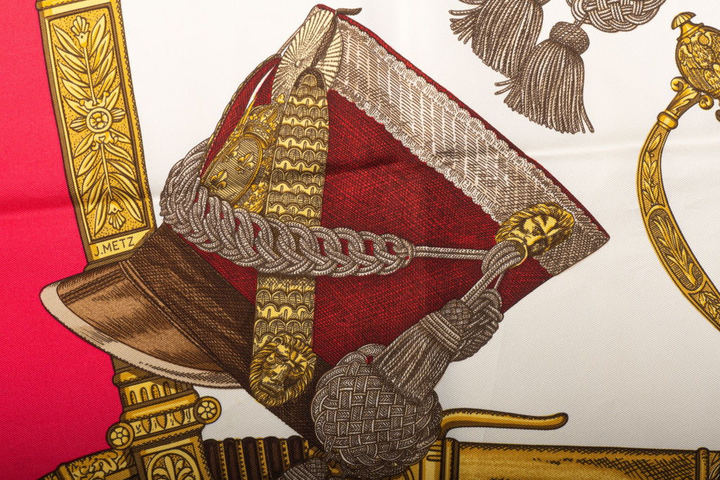 Hermès Grand Uniforme Red Scarf Metz