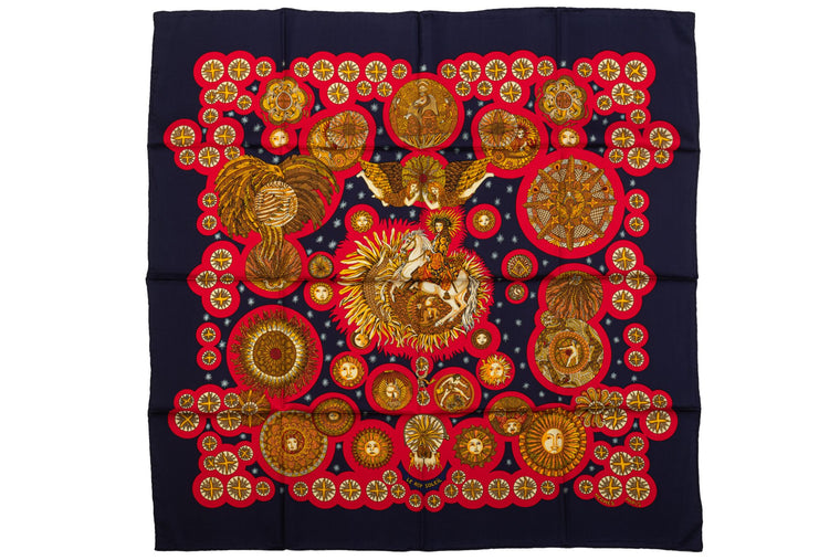 Hermes Preloved Black Planets Silk Scarf