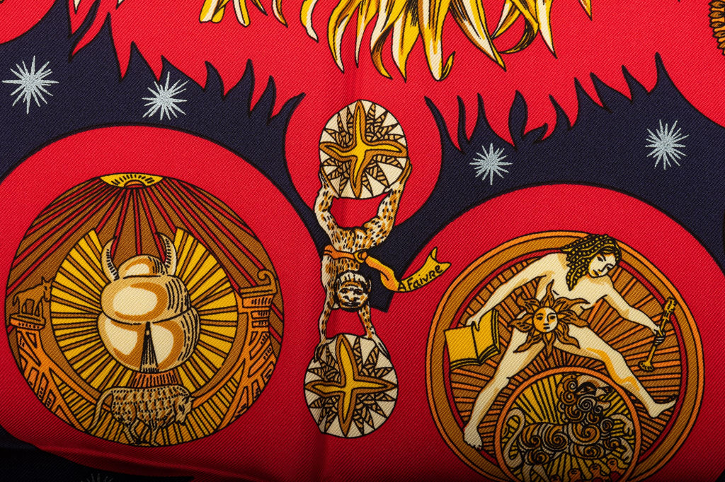 Hermes Preloved Black Planets Silk Scarf
