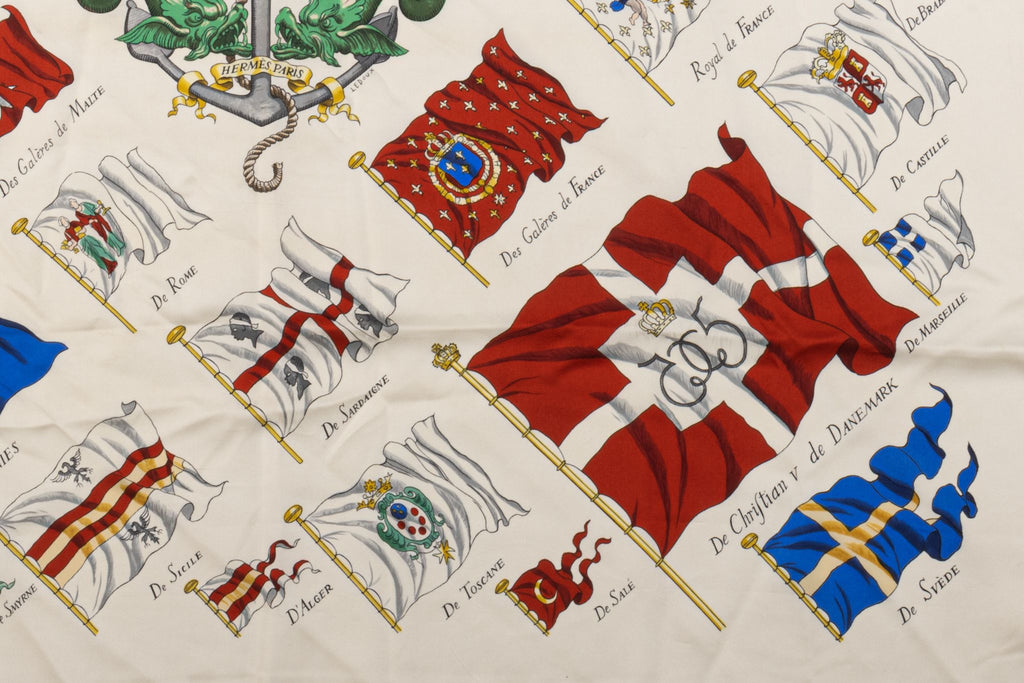 Hermès Cream Pavois Flag Silk Scarf