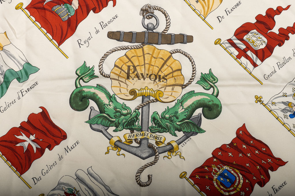 Hermès Cream Pavois Flag Silk Scarf