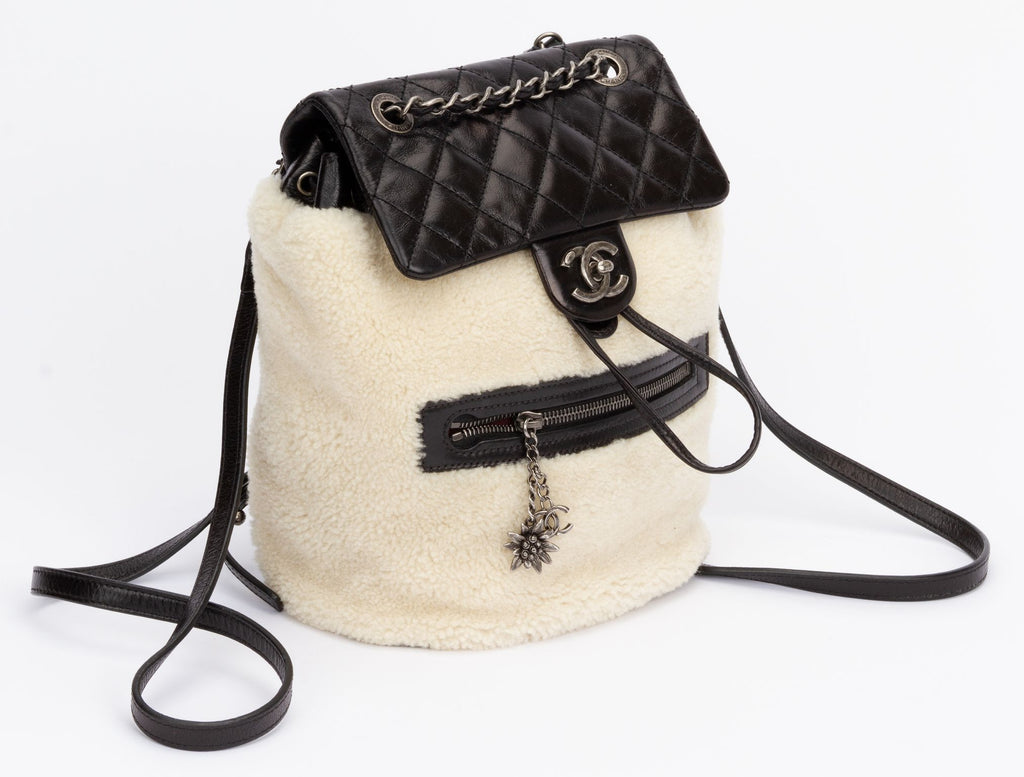 Chanel Black Shearling Mint Backpack